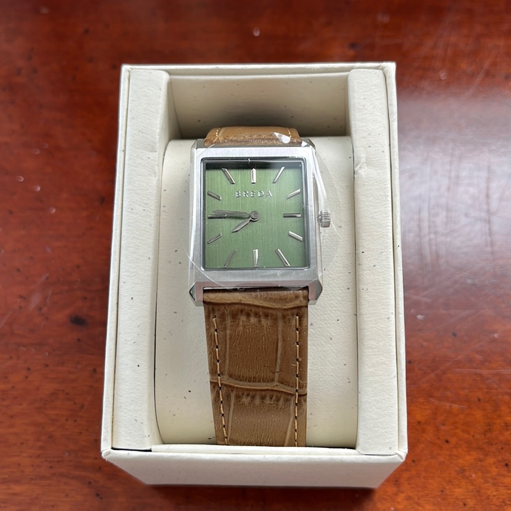 BREDA Virgil Watch / Croc. Embossed Leather Band / Green Face - Unisex